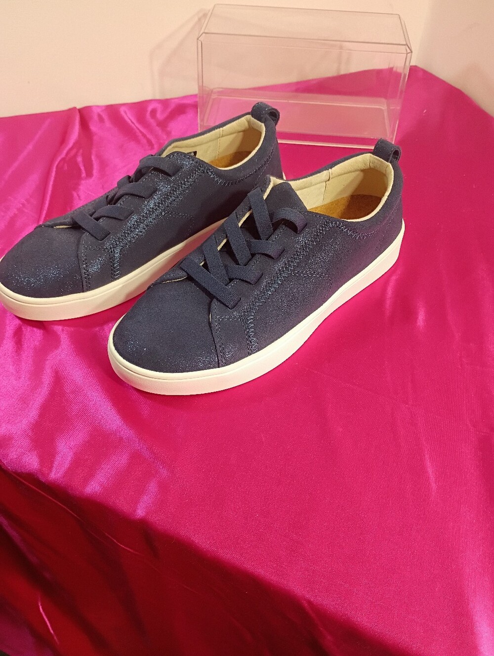 Revitalign Womens SZ 8B Blue Leather LowTop Lace Up Sneakers Cork Insole Walking